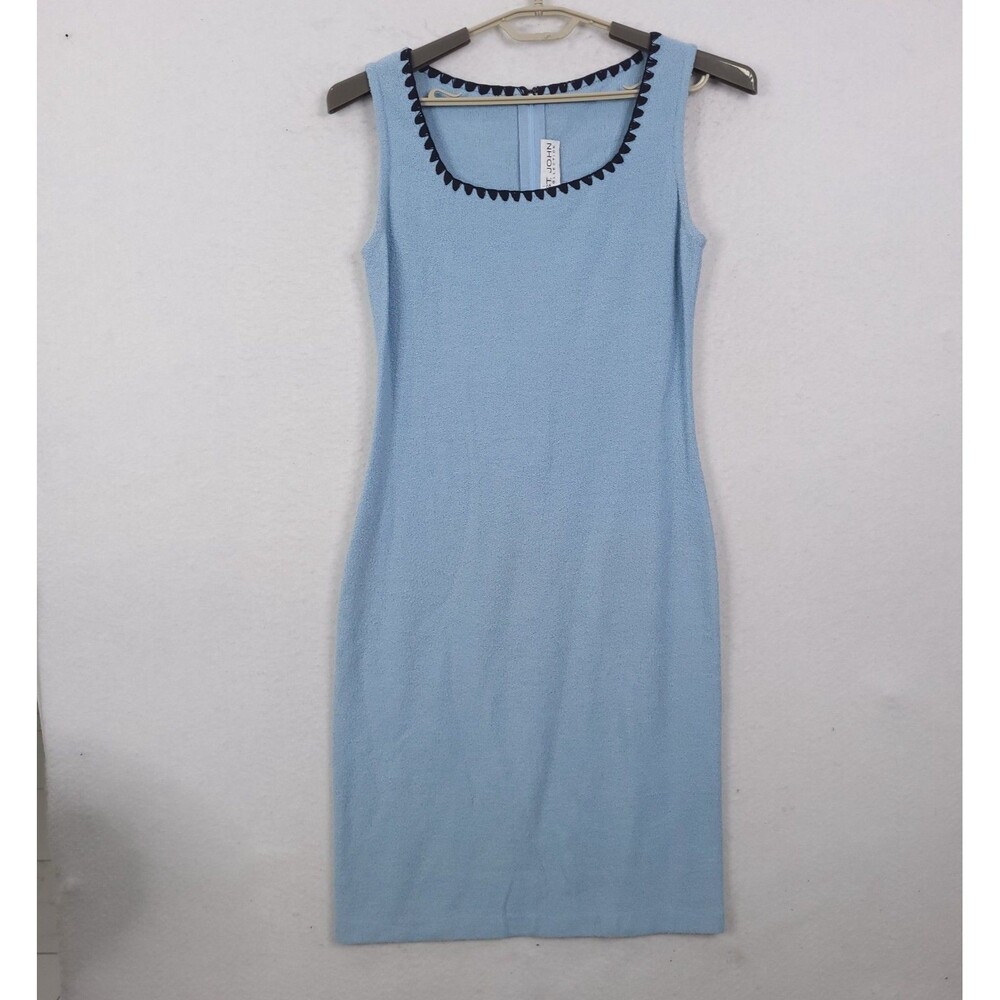 St John Collection Santana Knit Sheat Dress Sleeveless Blue Size 8 Luxury Preppy